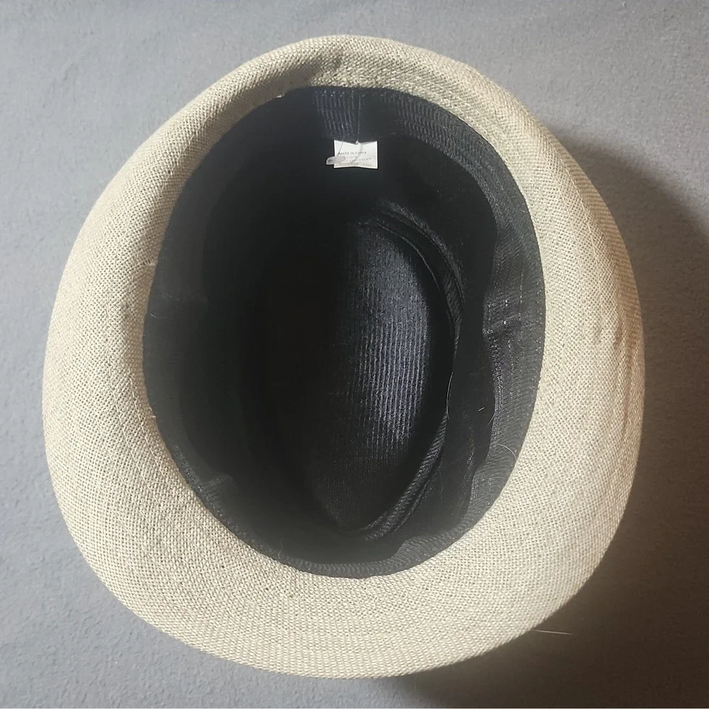 Men's Beige Fedora Hat with Gold Chain Band, Solid Pattern, One Size